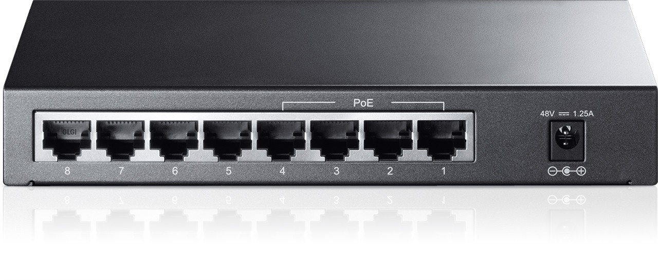 8-port 10/100Mbps Desktop PoE Switch 8 10/100Mbps RJ45 ports including 4 PoE ports steel case